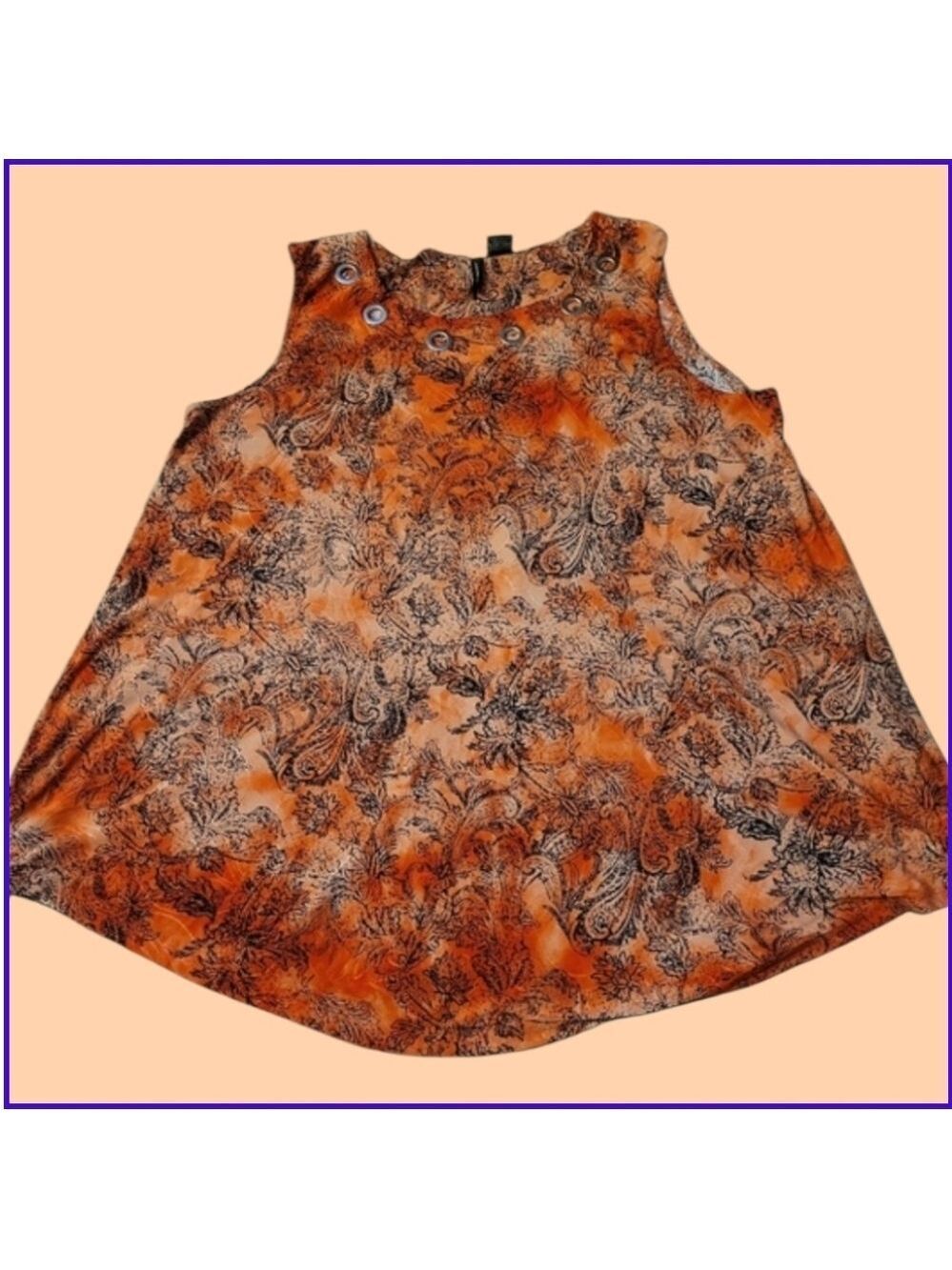 New Directions Orange and Black Paisley Blouse Size XL